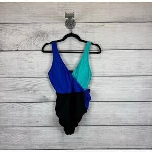 Sonnet Shores Women's Blue Color-block Waisted One Piece Swimsuit Size 6